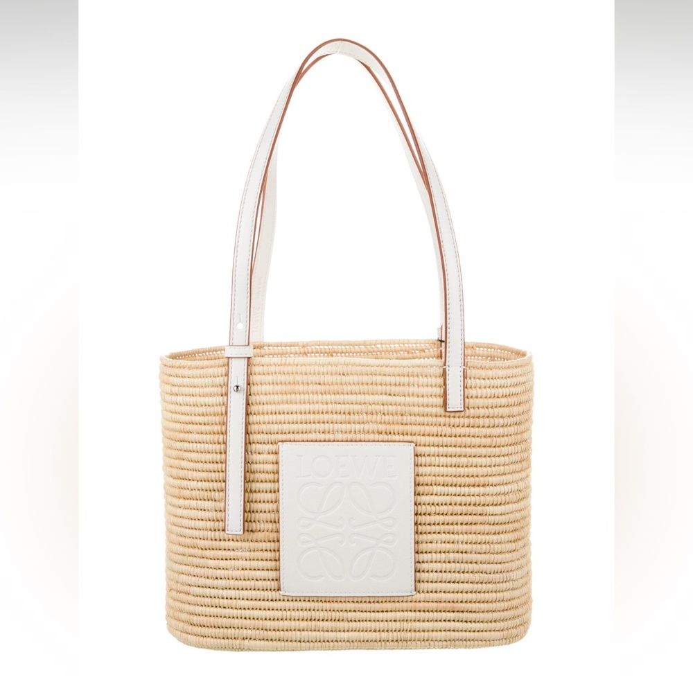 Loewe Square Raffia Basket Tote White